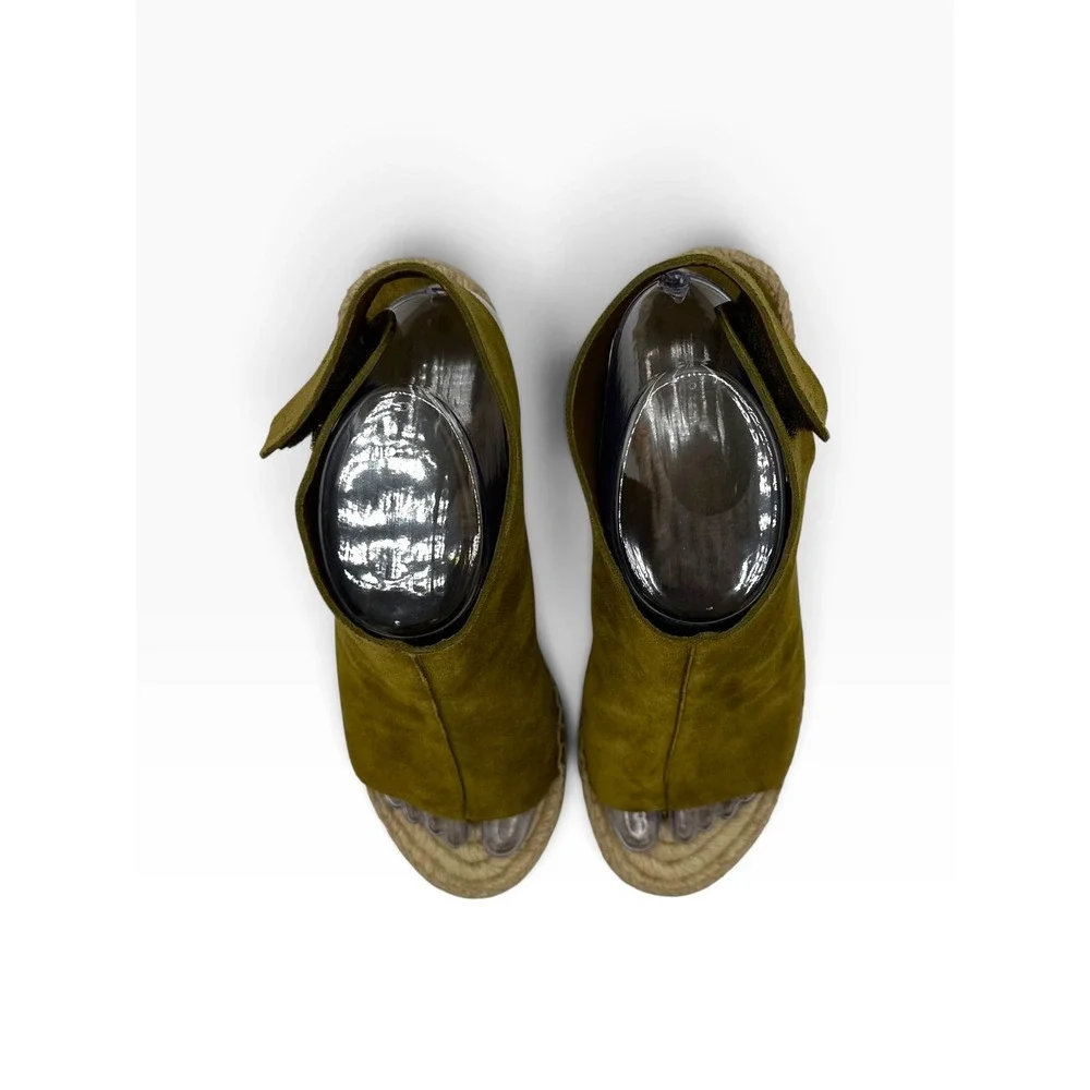 Celine Paris Olive Green Suede Espadrille Wedge Sandals Spain Size 38